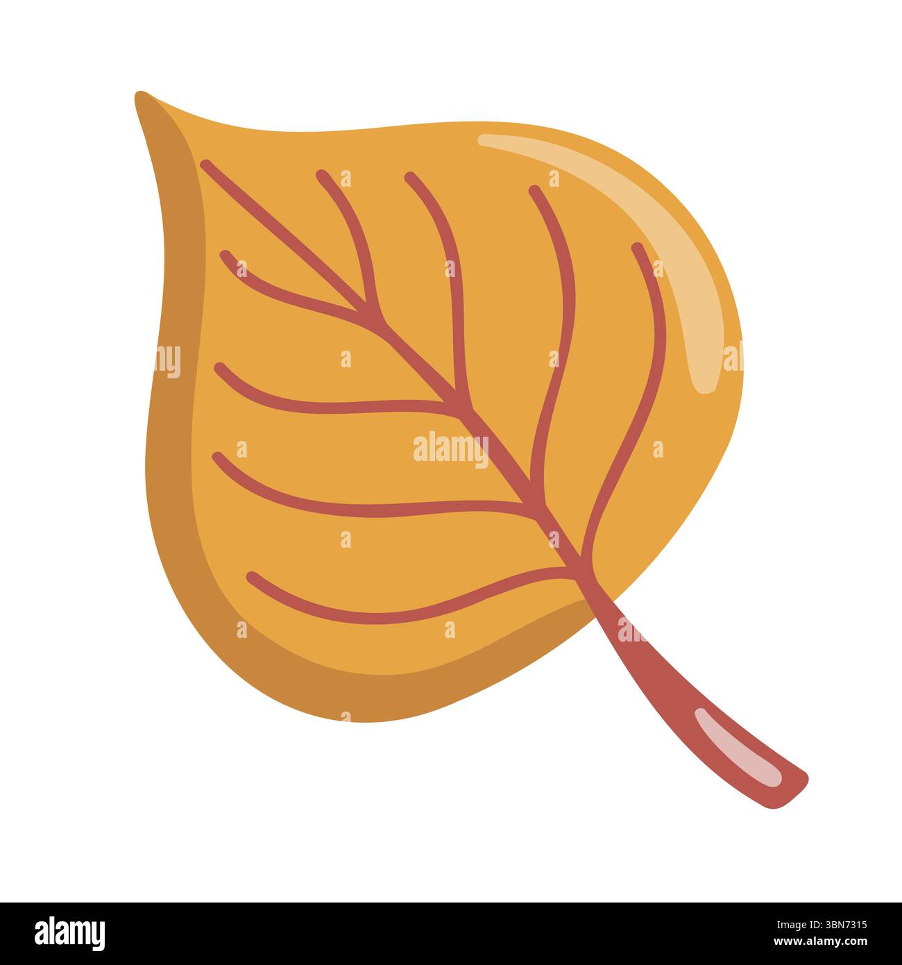 Herbstillustration eines goldenen Pappelblattes. Gemütliches Herbstelement. Zeichentrickvektor-Illustration auf weißem Hintergrund. Stock Vektor