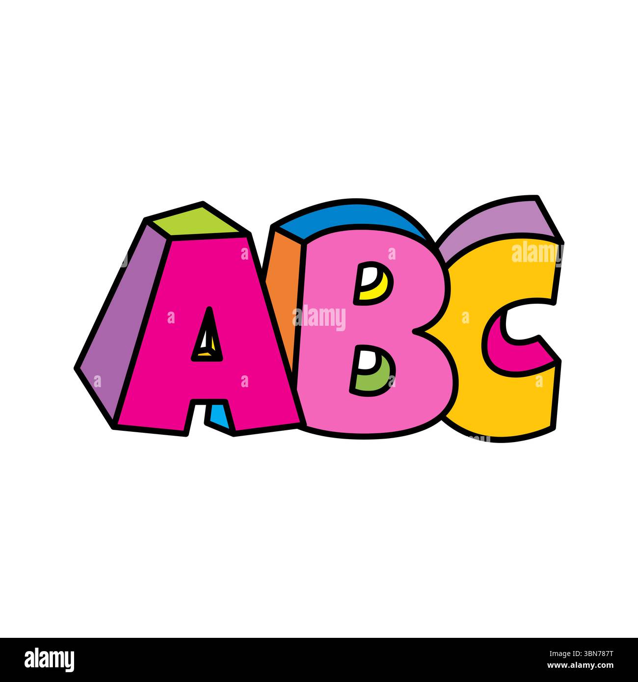 ABC-Buchstaben farbenfroher 3D-Designvektor auf weißem Hintergrund Stock Vektor