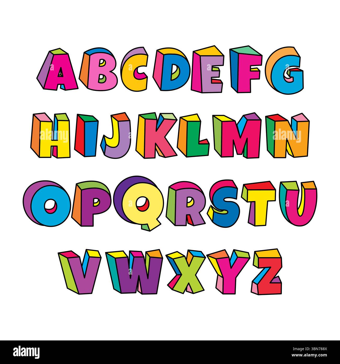 Bunte 3D Alphabet Bildung Lernen Design flache Vektor Illustration Stock Vektor