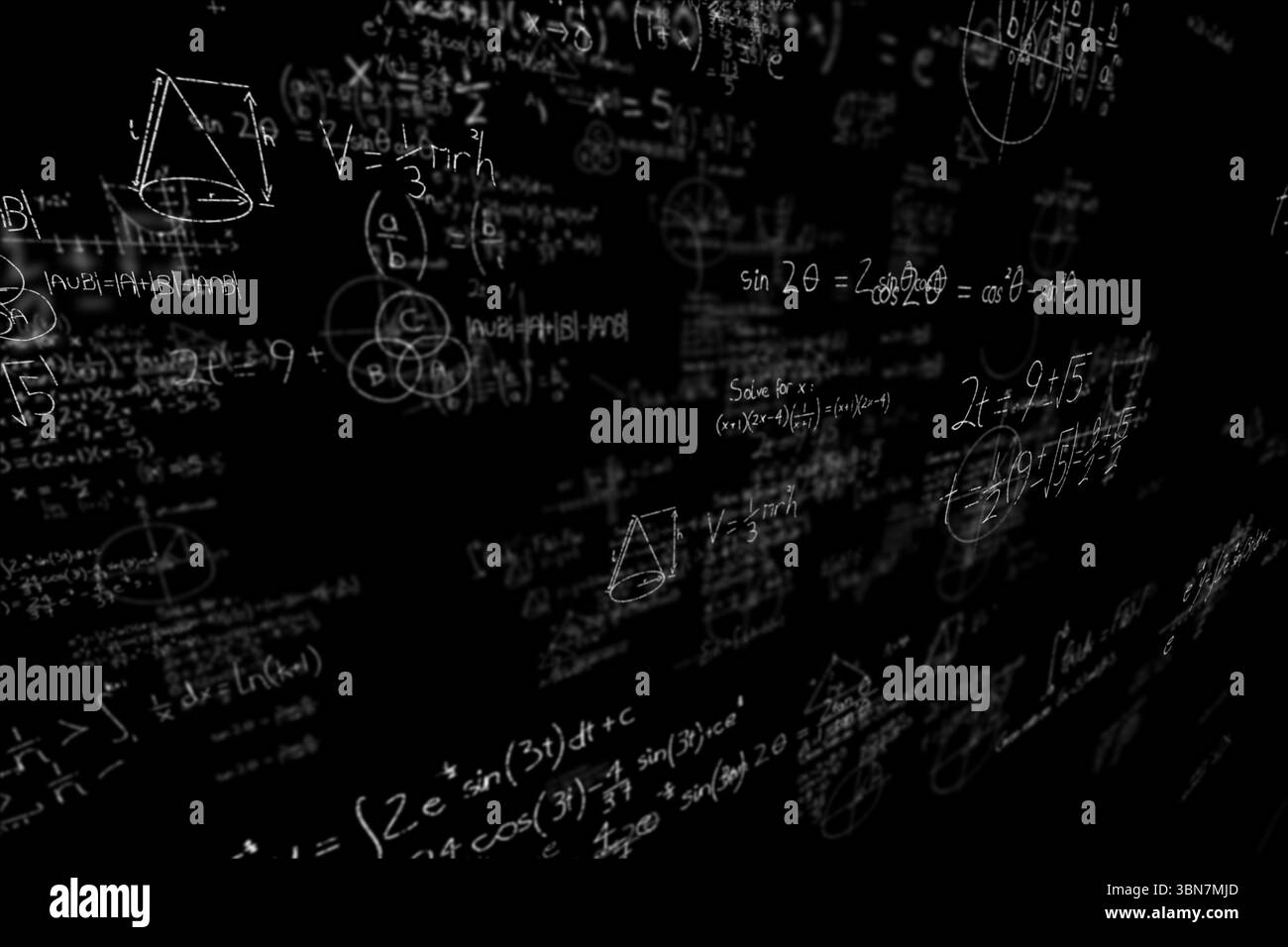 Mathematische Gleichungen mit Lösung Stockfoto