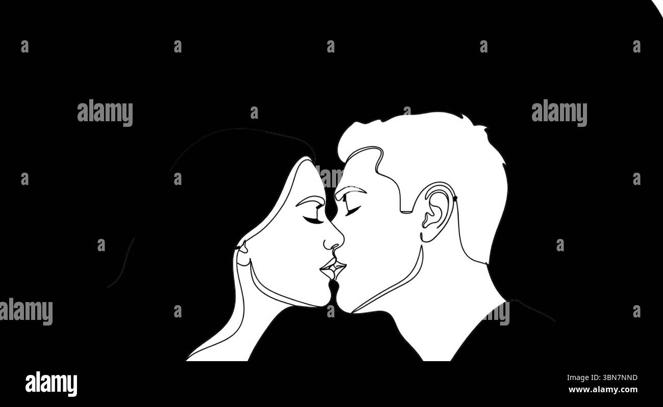 Minimalistisches One-Line-Kunstbild von Paaren Küssen - Liebeskonzept Stock Vektor