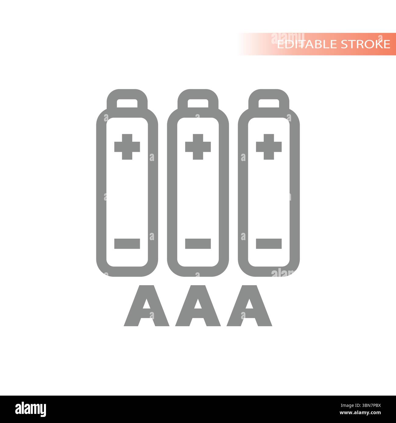 Drei led-Batterietypen. Editierbarer Strichvektor mit AAA 3 Batterien. Stock Vektor
