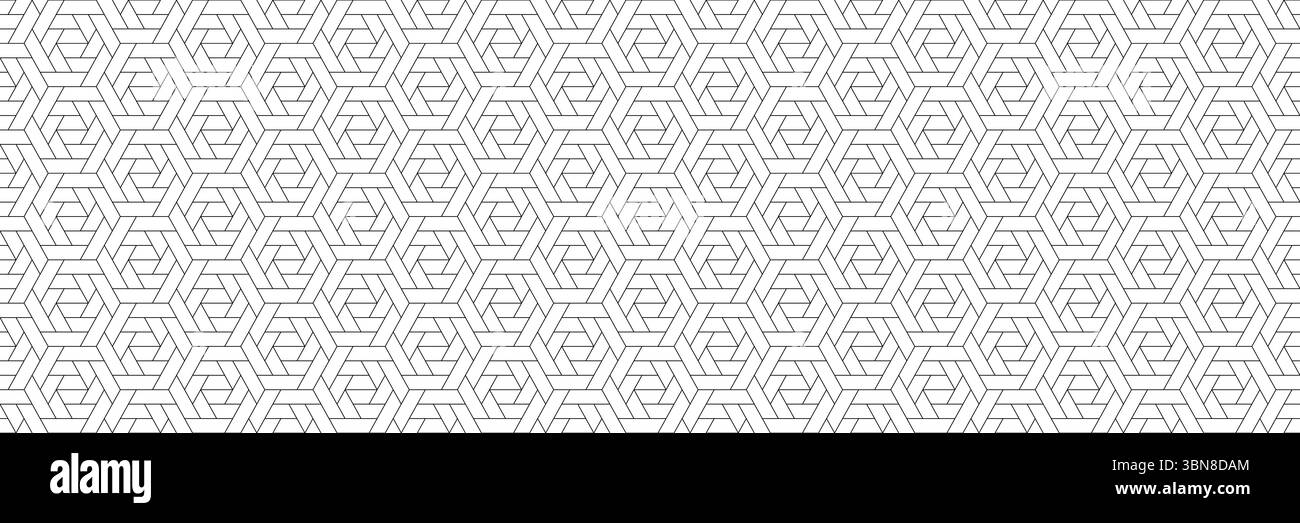 Horizontales, nahtloses, geometrisches Design in Schwarz für Muster und Hintergrund. Stock Vektor