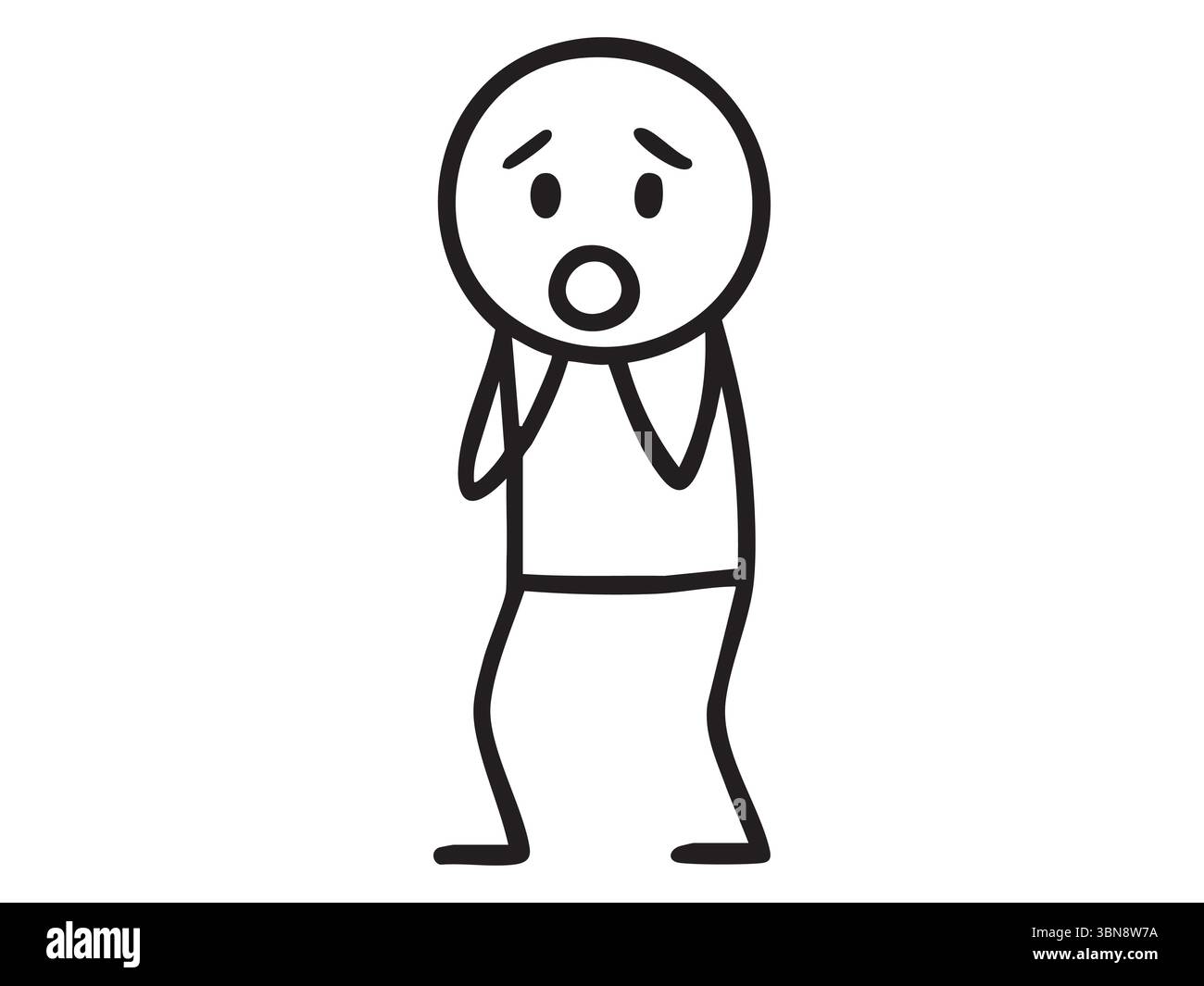 Schwarzer Stabfigur Mann mit verängstigtem Gesichtsausdruck, Zeichentrickzeichnung Illustration. Vorstellung von Angst, Angst, emotionaler Reaktion, menschlichem Cha Stock Vektor