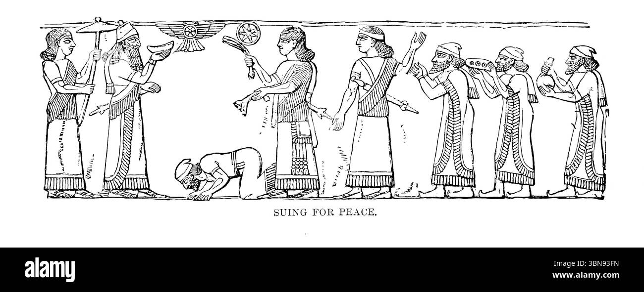 Suing for Peace from BOOK III - Assyria from Volume 9, of Ridpath's Universal History : ein Bericht über den Ursprung, den primitiven Zustand und die ethnische Entwicklung der großen Rassen der Menschheit und über die Hauptereignisse in der Evolution und dem Fortschritt des zivilisierten Lebens unter Menschen und Nationen, aus neueren und authentischen Quellen mit einer vorläufigen Untersuchung über die Zeit, den Ort und die Art des Beginns von Ridpath, John Clark, 1840-1900, veröffentlicht 1897 Stockfoto