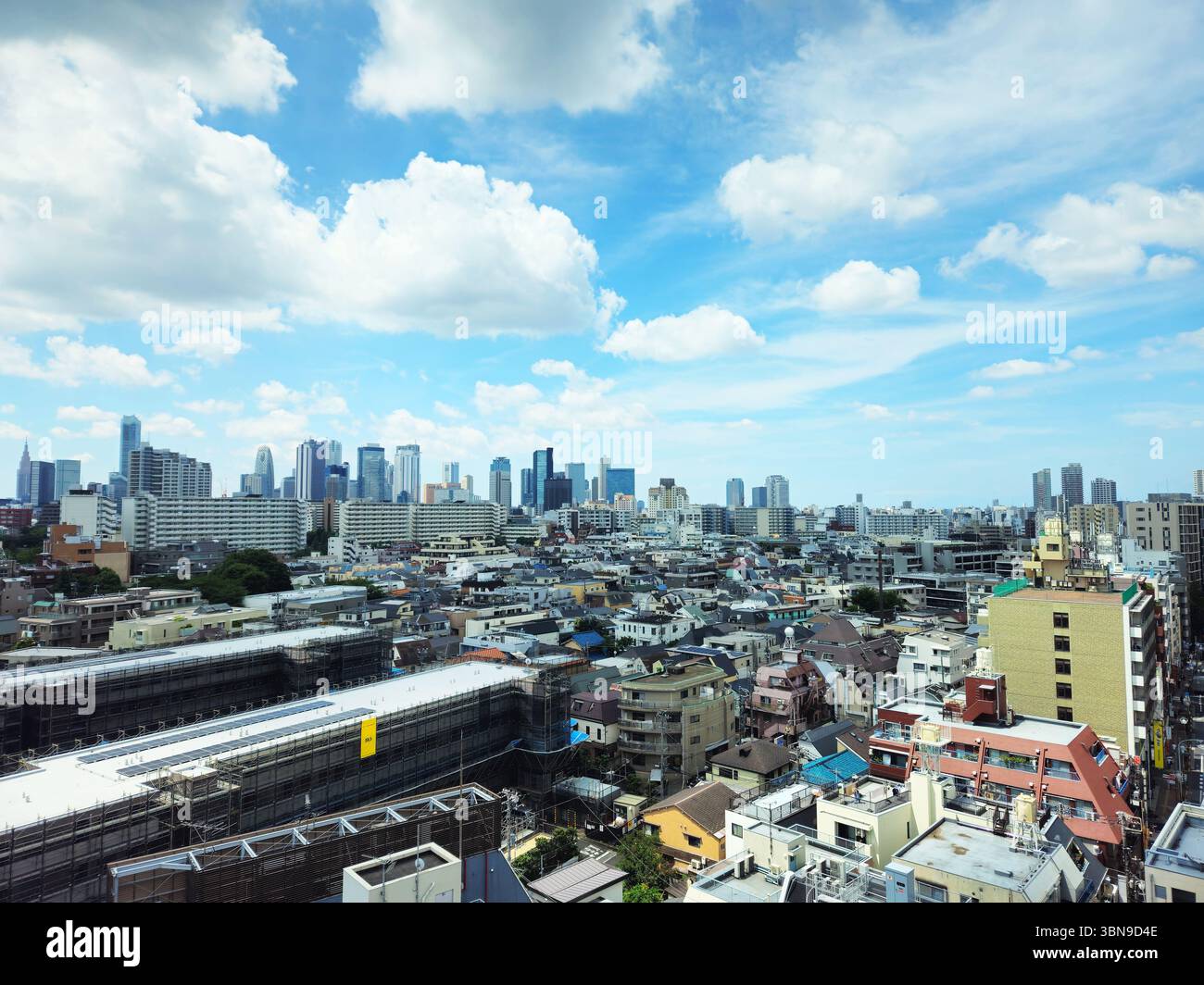 Skyline von Tokio Shinjuku unter dem hellen Sommerhimmel Stockfoto