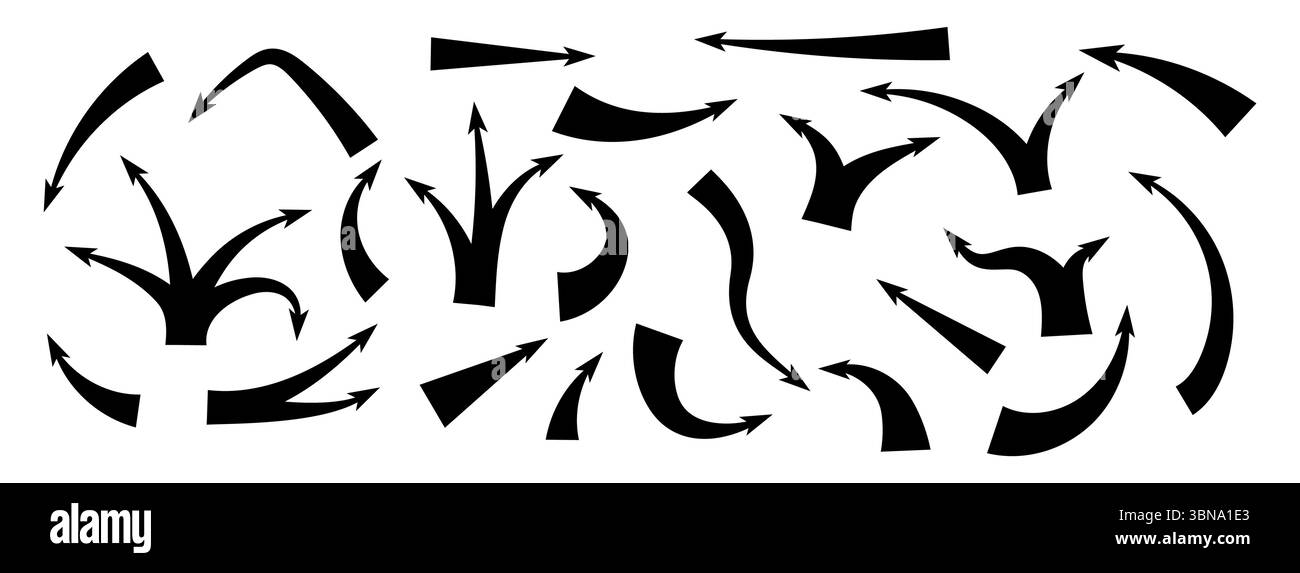 Dynamisch gekrümmte und gerade Kriegspfeile zur Darstellung von Strategie und Kampfbewegungen Stock Vektor