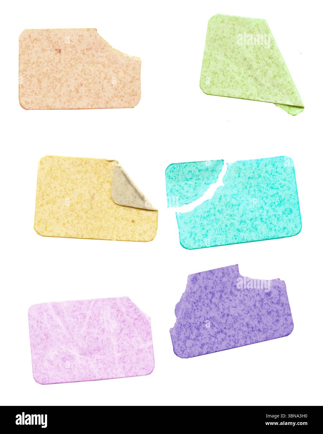 Satz leerer, selbstklebender Preisaufkleber, mehrfarbige Preisaufkleber, mit freiem Kopierraum, isoliert auf transparentem Hintergrund Stockfoto