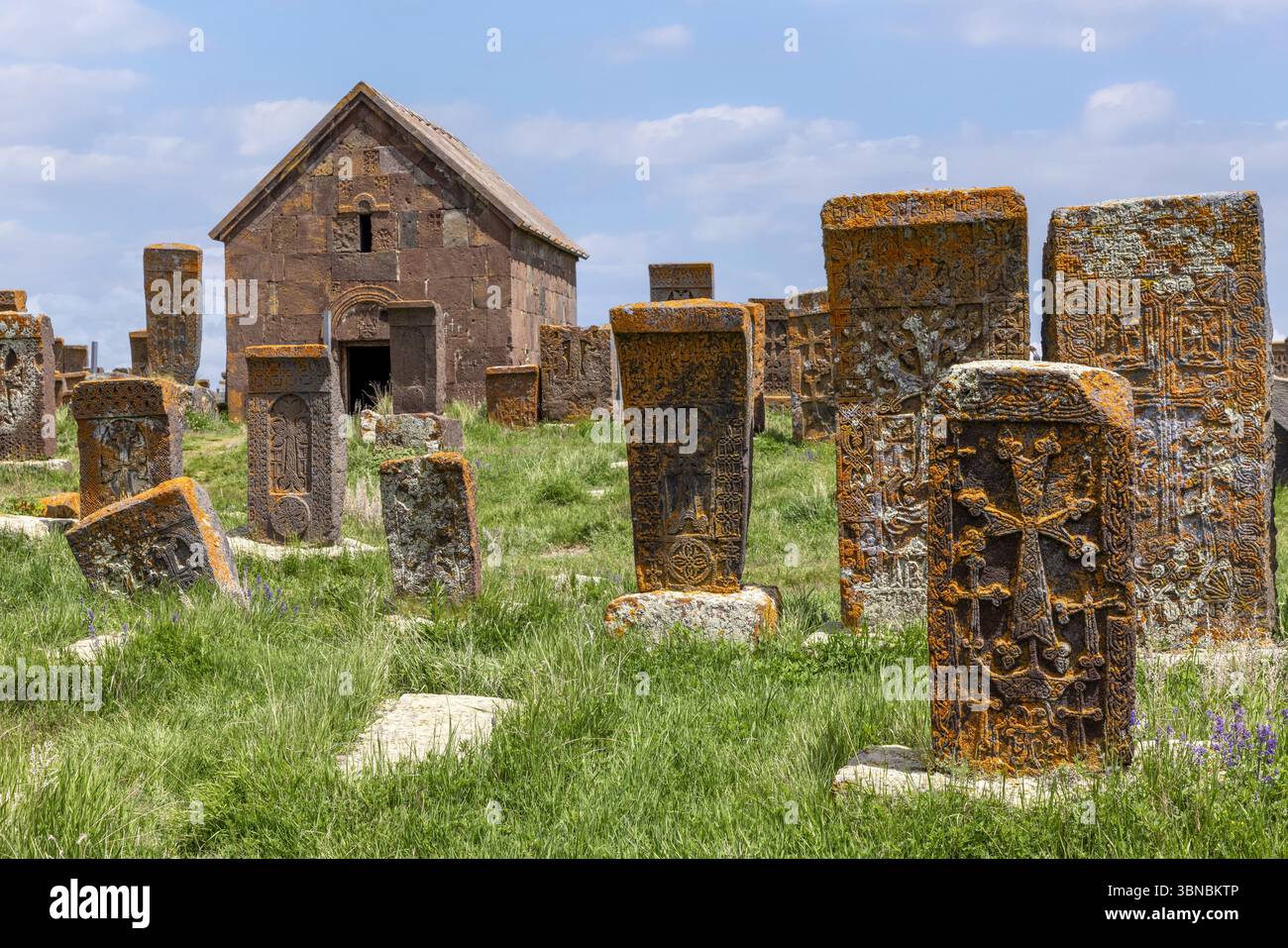 Noratus ist der größte erhaltene historische Friedhof in Armenien, berühmt für seine riesige Sammlung mittelalterlicher Khachkars (Kreuzsteine), einige datieren auf Th Stockfoto