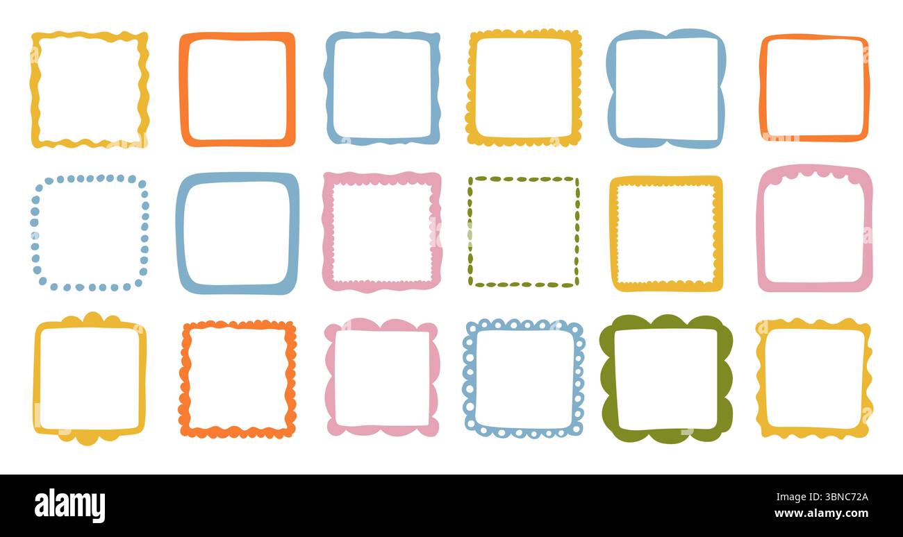 Farbenfrohe Handgezeichnete Quadratische Rahmen-Kollektion Stock Vektor