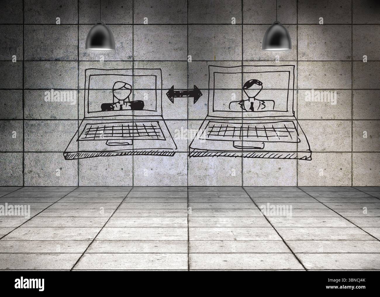 Digital generierte Laptops in grauem Raum Stockfoto