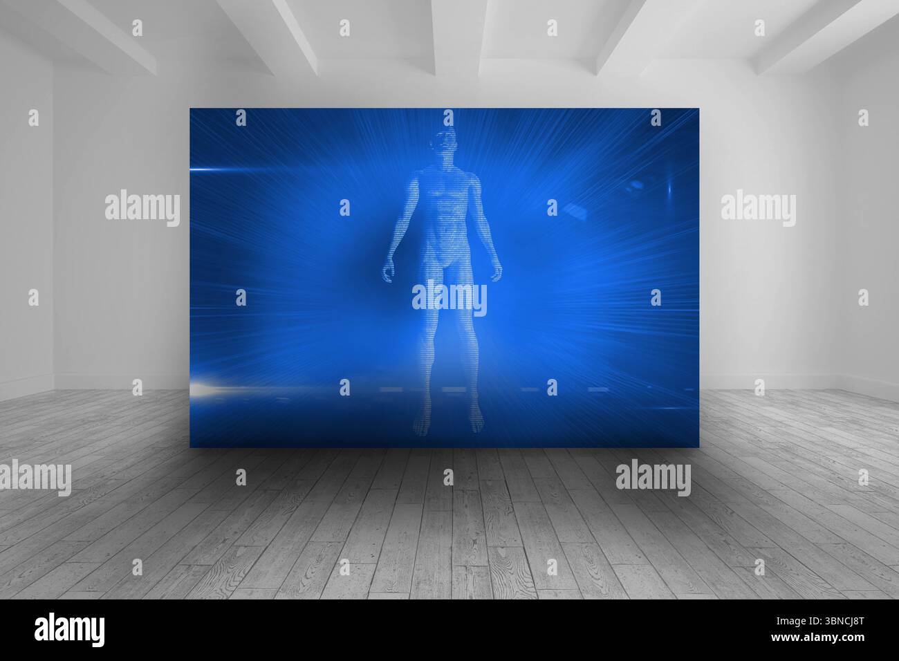 Weißer Raum mit blauen Bild des Körpers Stockfoto