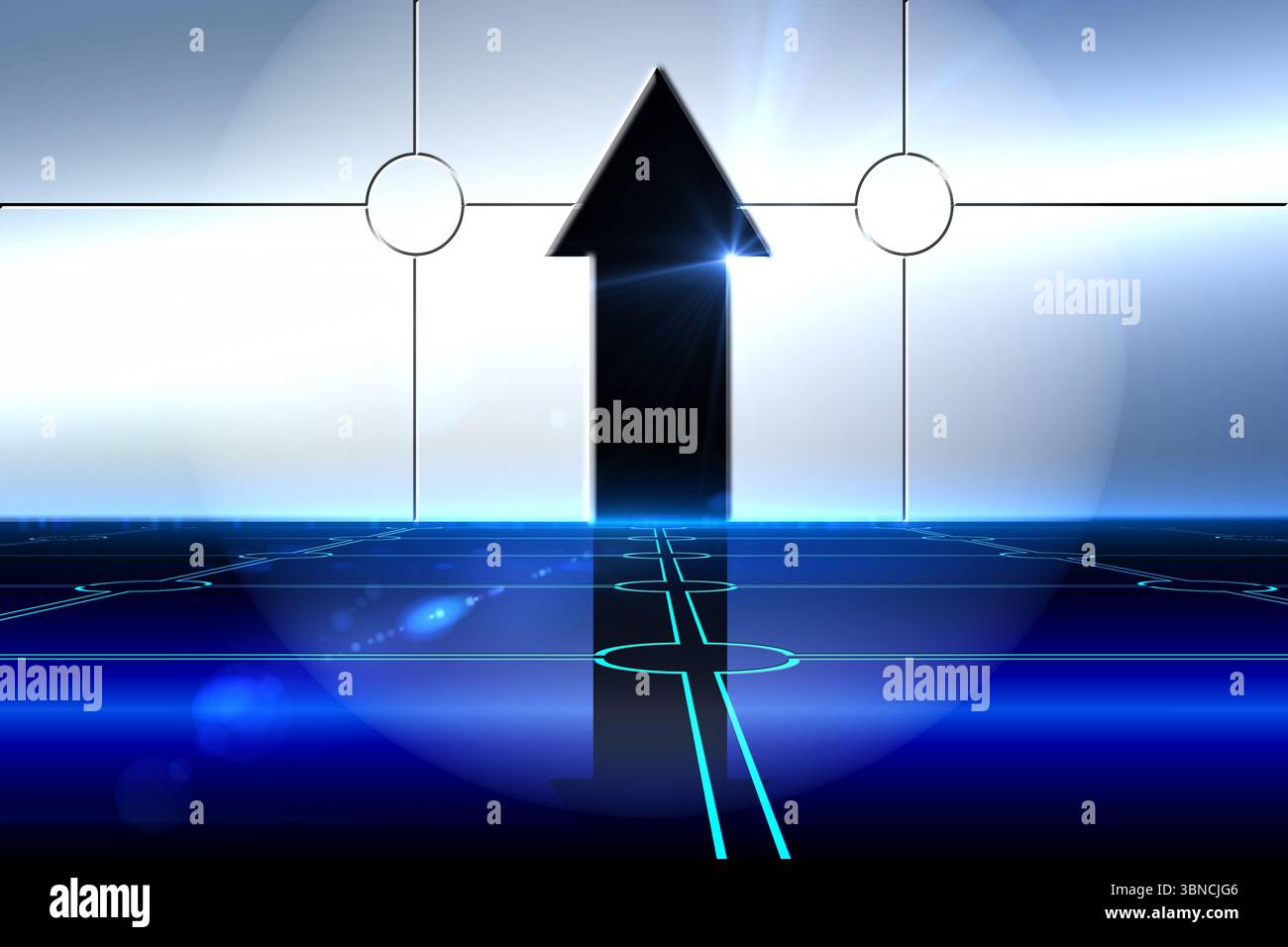 Pfeil auf technologischen Hintergrund Stockfoto