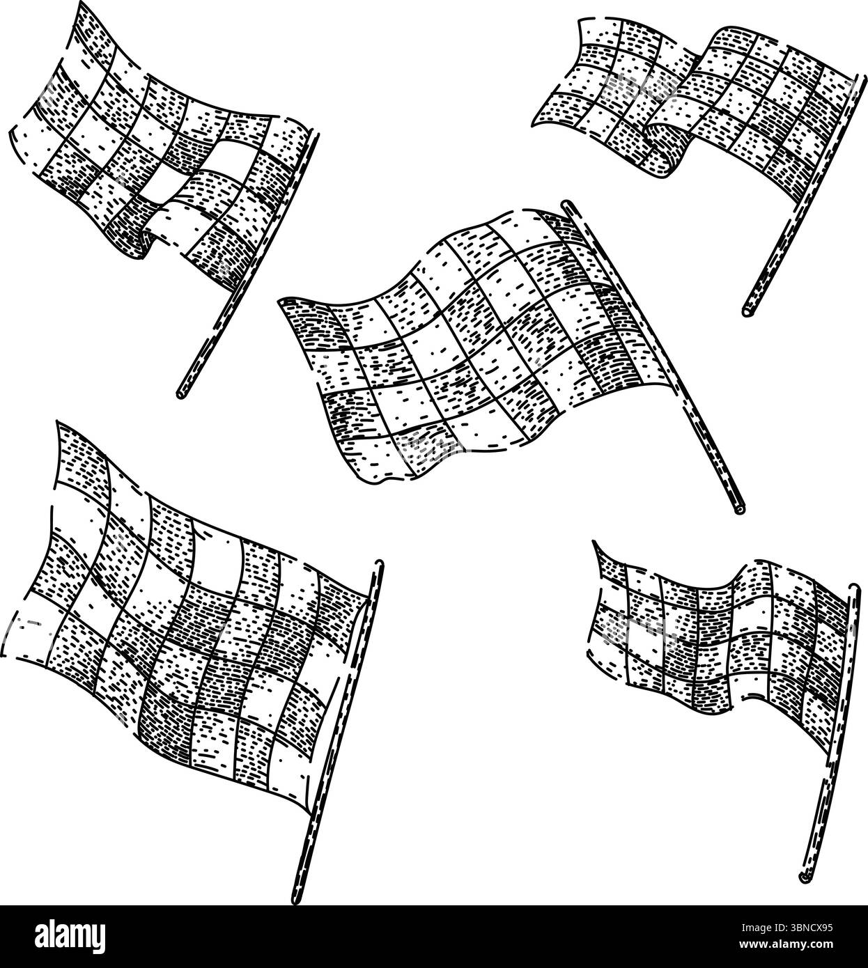 Flagge Rennset Skizze Hand gezeichneter Vektor Stock Vektor