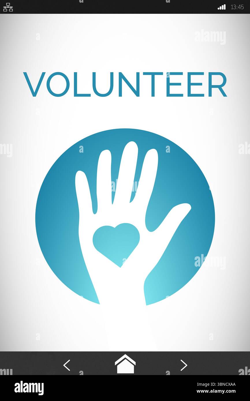 Digitales zusammengesetztes Bild von Freiwilligentext mit Symbolen Stockfoto