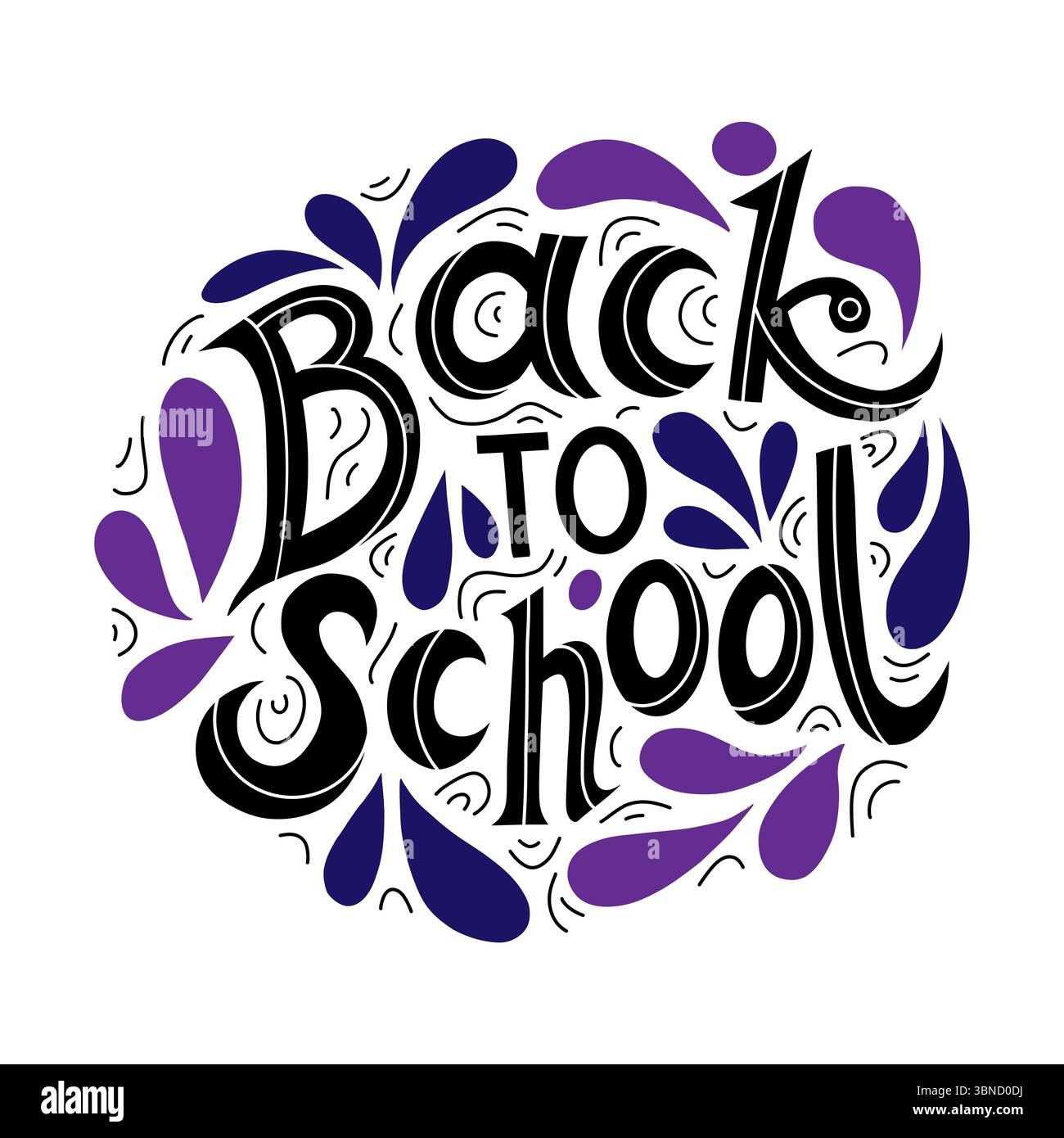 Back-to-School-Schriftzug mit lila Elementen Stock Vektor