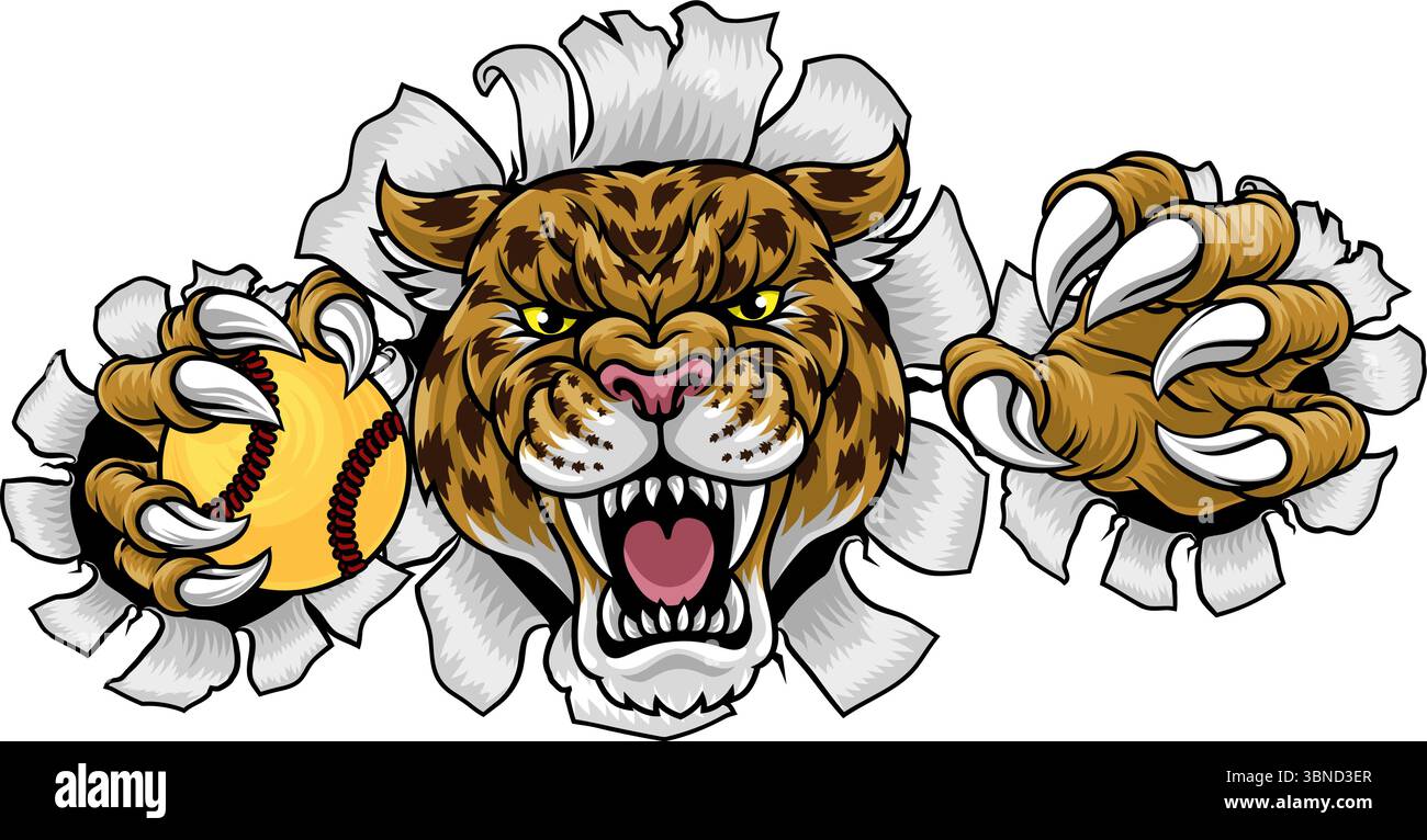 Jaguar Leopard Cheetah Panther Softball Maskottchen Stock Vektor