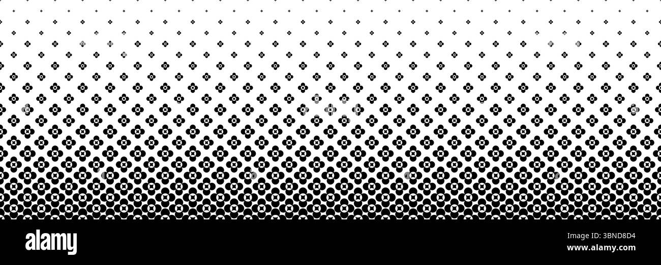 Horizontaler Halbton des schwarzen Blumendesigns für Muster und Hintergrund. Stock Vektor