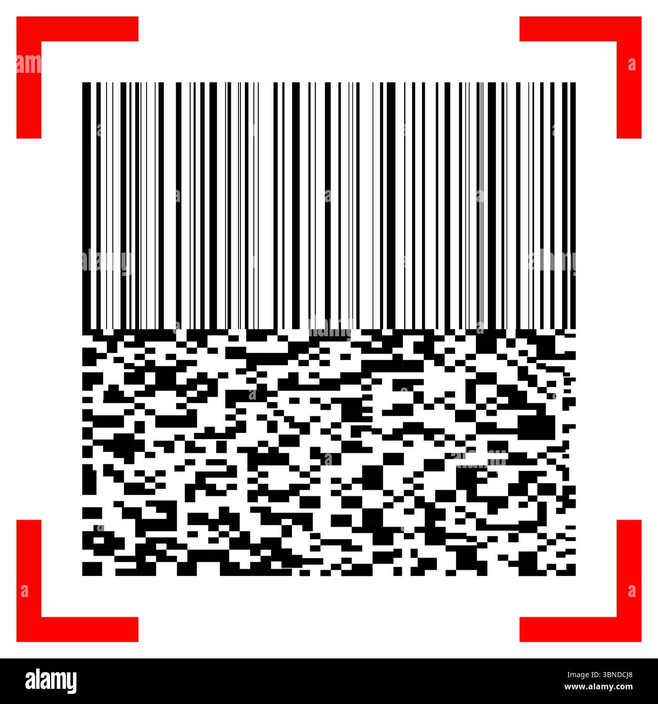 Barcode und qr-Code mit rotem Scanner auf weiß, Vektorabbildung. Stock Vektor