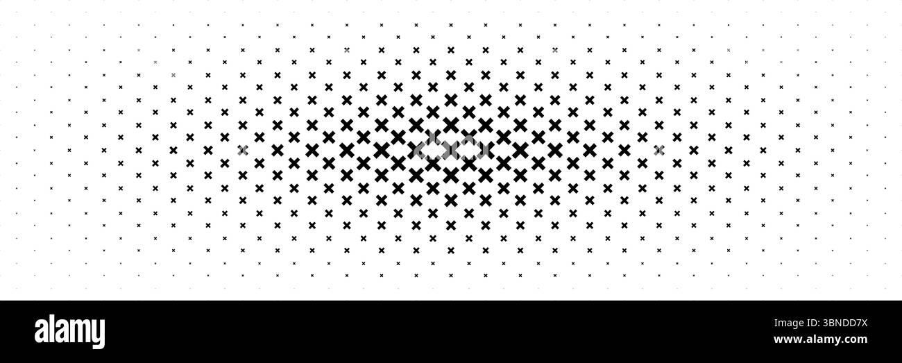 Horizontaler Halbton des schwarzen Kreuzes und Multiplikation von der Mitte für Muster und Hintergrund. Stock Vektor