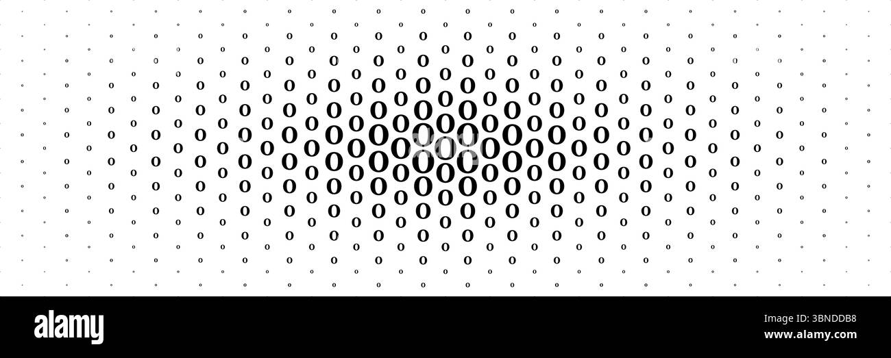 Horizontaler Halbton des schwarzen Großbuchstaben o, der von der Mitte für Muster und Hintergrund verteilt wird. Stock Vektor