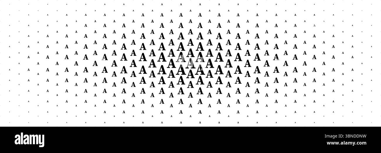 Horizontaler Halbton des schwarzen Großbuchstaben A, der von der Mitte für Muster und Hintergrund verteilt wird. Stock Vektor