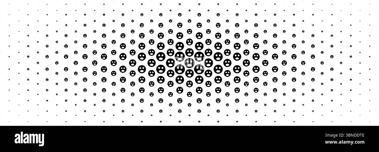 Horizontale schwarze Wow-Gesichts-Emotionen, die sich von der Mitte aus für Muster und Hintergrund ausbreiten. Stock Vektor