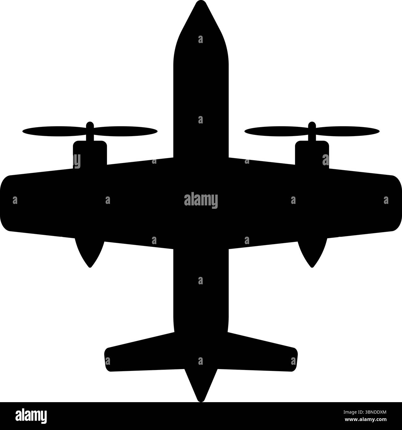 Ein schwarzes Propellerflugzeug auf weiß, Vektorillustration. Stock Vektor