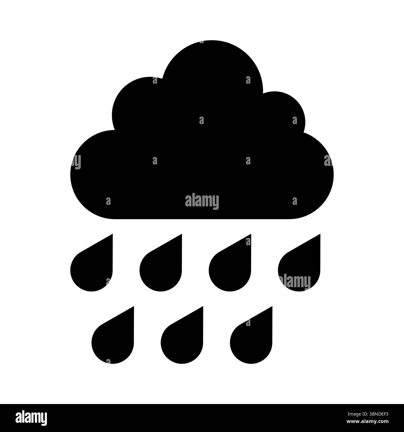 Symbol für schwarze Wolken und Regentropfen auf weiß. Stock Vektor
