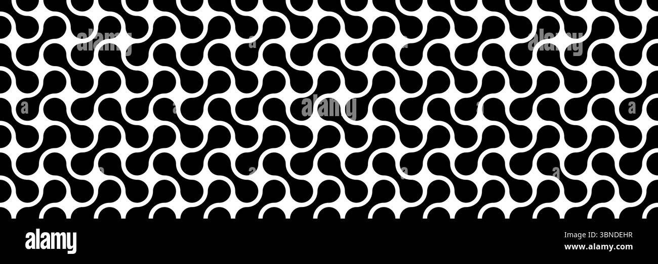 Horizontales nahtloses Schwarzweiß-Kreisdesign für Muster und Hintergrund. Stock Vektor