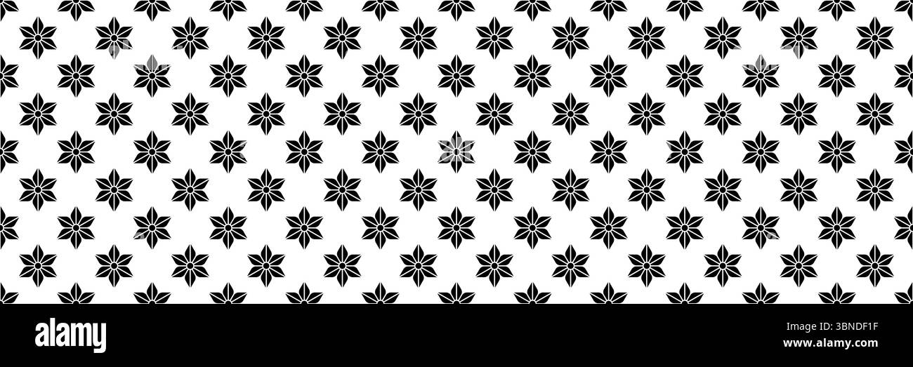 Horizontale nahtlose schwarze Blume für Muster und Hintergrund. Stock Vektor