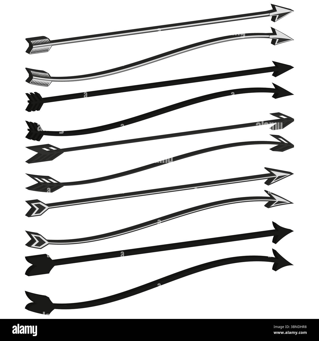 Gekrümmte Pfeile fließen. Symbol für Wellenrichtung. Flexibler Pfadvektor. Dynamisches Motion-Design. Stock Vektor