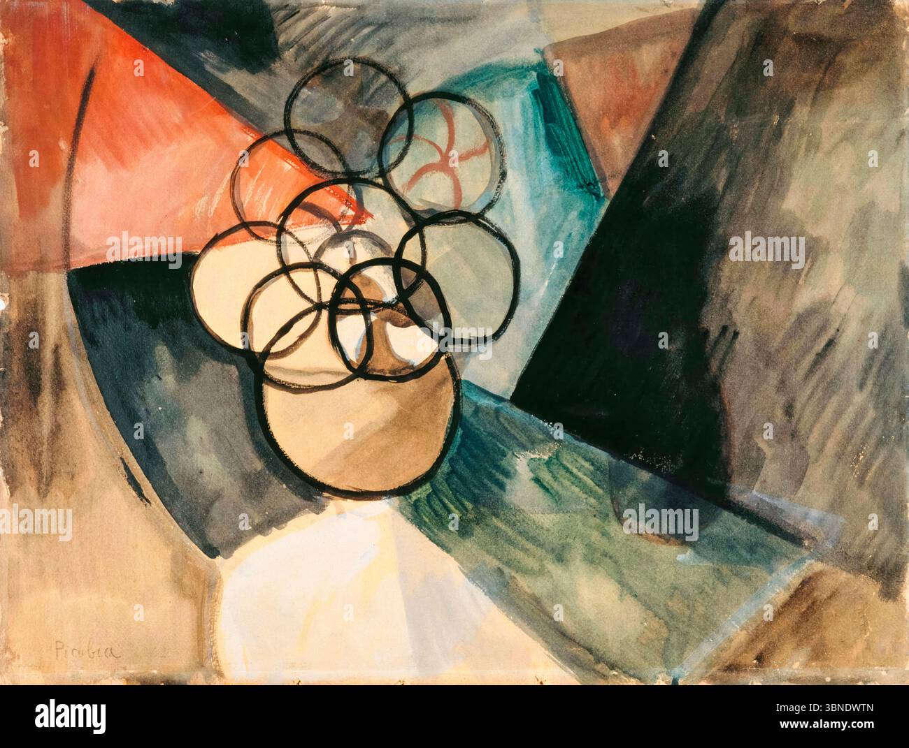 Francis Picabia, Caoutchouc, abstrakte Malerei in Aquarell, Gouache und Tinte auf Karton, 1909 Stockfoto