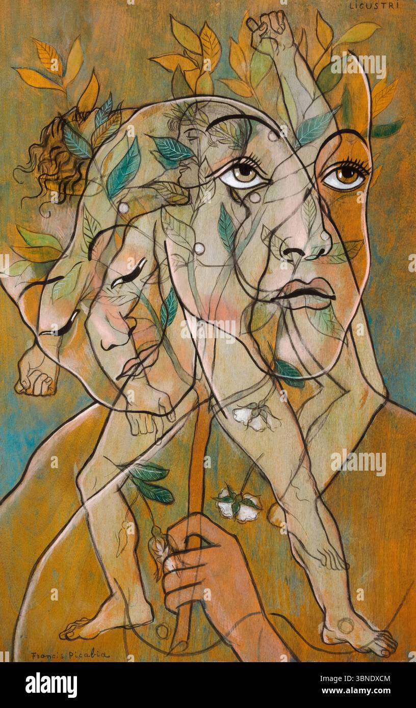 Francis Picabia, Ligustri, Transparenzmalerei in Öl, Gouache und Tinte über Bleistift auf Platte, um 1929 Stockfoto