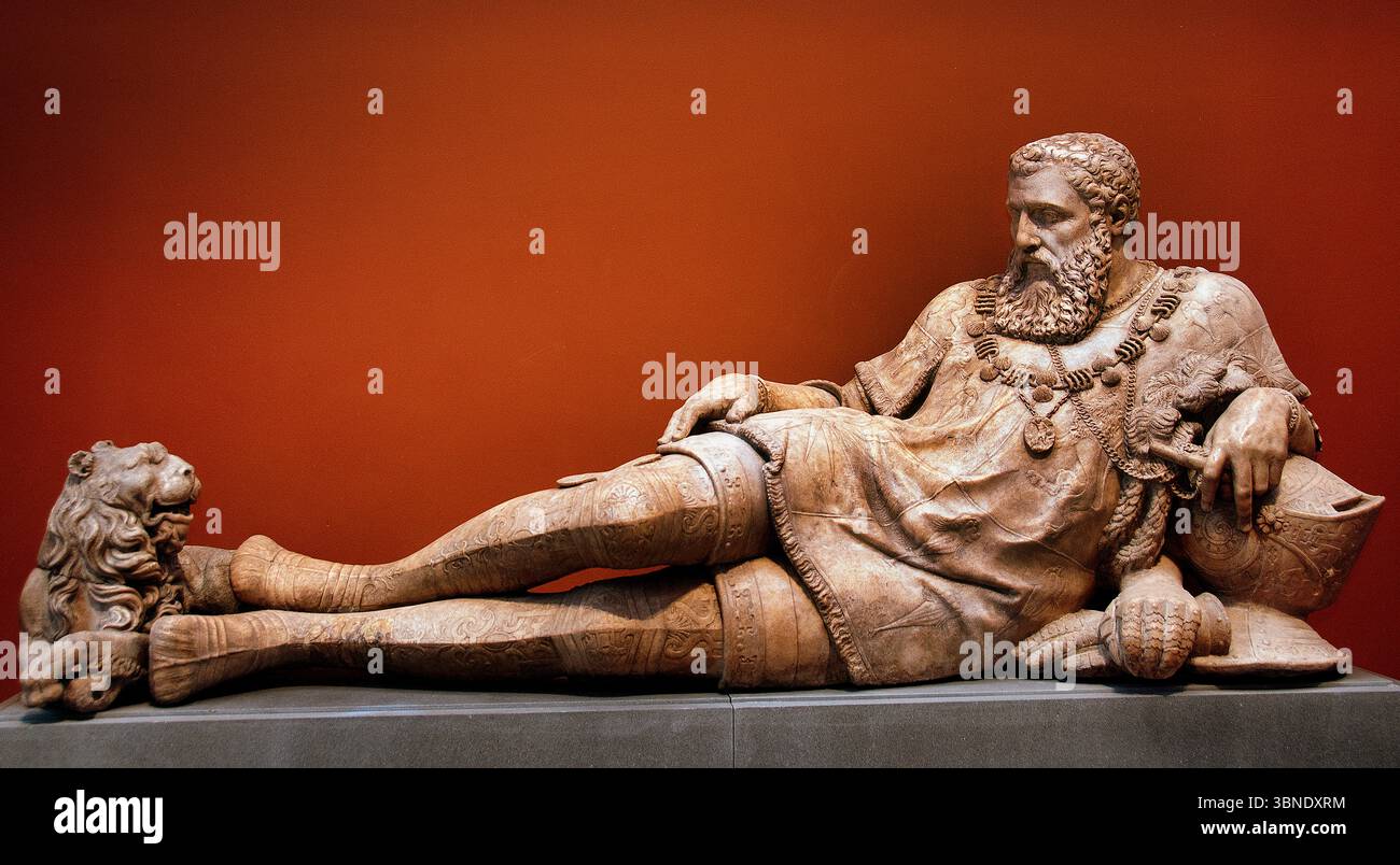 Tombeau de Philippe Chabot comte de Brion Admiral de France mort 1543 French Paris, Louvre, (* ca. 1492 in Brion, gestorben am 1. Juni 1543) war der Großadmiral Frankreichs unter Franz I., dessen Gunst ihn vom Kleinadler Poitou zu Ruhm und Machtumständen erhob. Neben der Herrschaft Brions hatte er die Titel Comte de Charny und Comte de Buzancois. Stockfoto