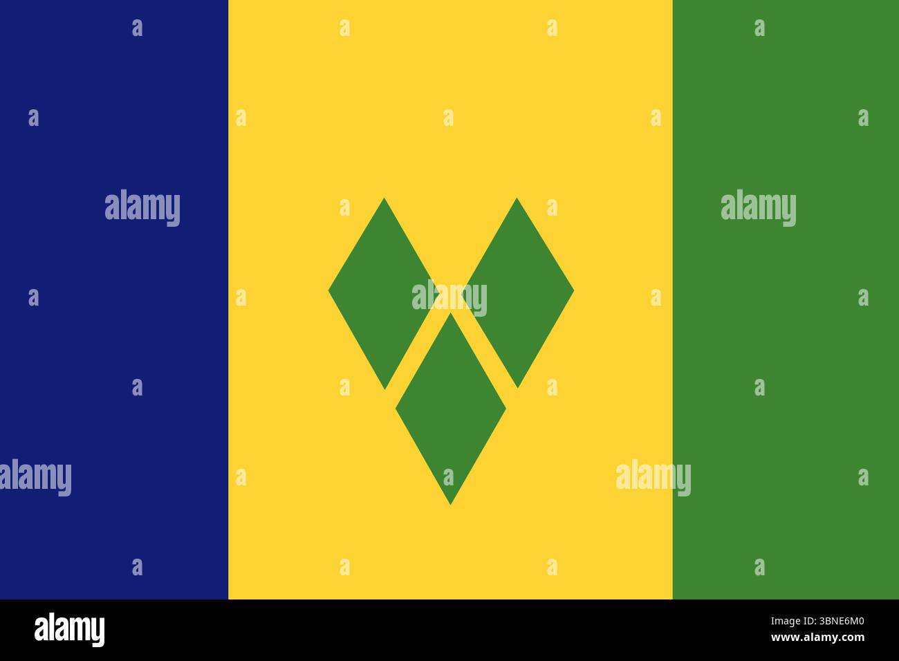 St. Vincent und die Grenadinen-Flagge. Offizielle Farben und Proportionen. Stock Vektor