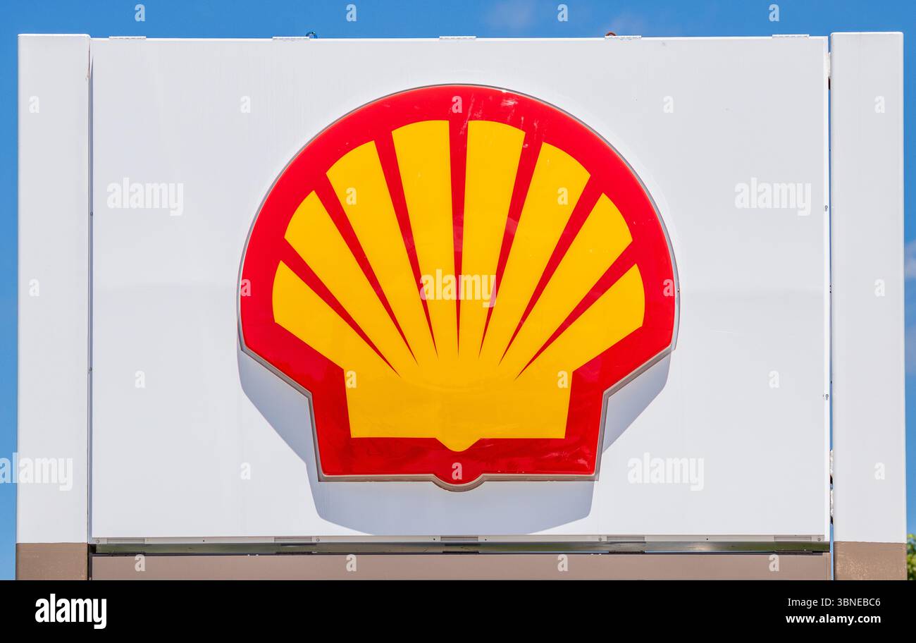 Shell Tankstelle Logoschild – Kouts, USA Stockfoto
