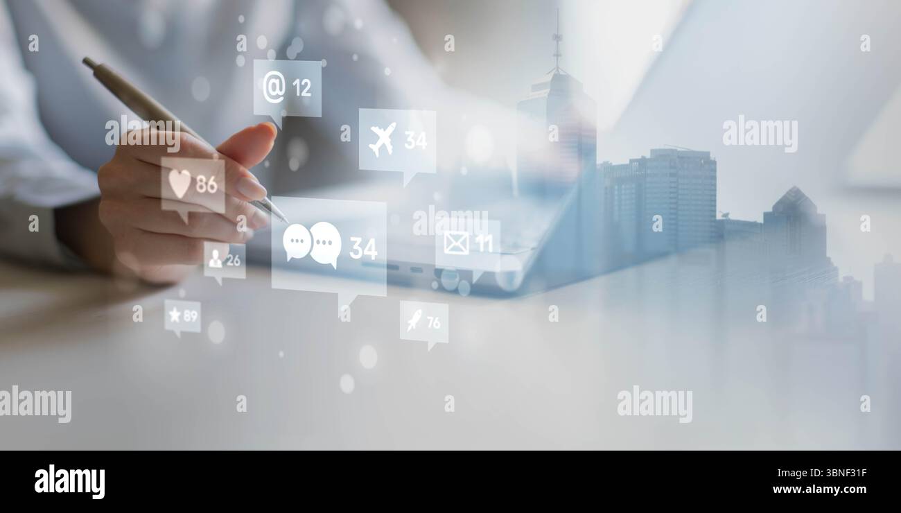 Social Media Engagement und Interaktionsdesign. Stockfoto