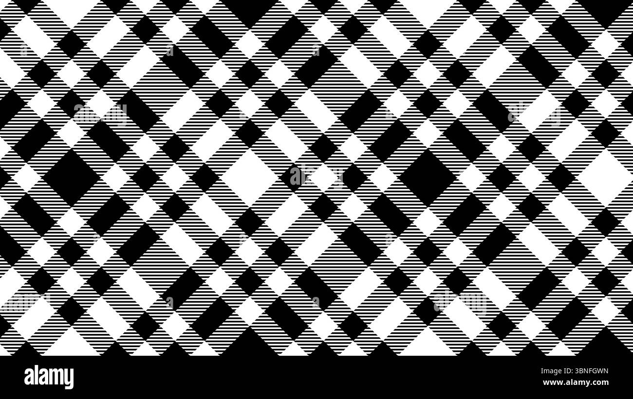 Geometrisches Karomuster in Schwarz und weiß – nahtloses, kariertes abstraktes Design für moderne Mode-, Druck- und Webprojekte Stockfoto