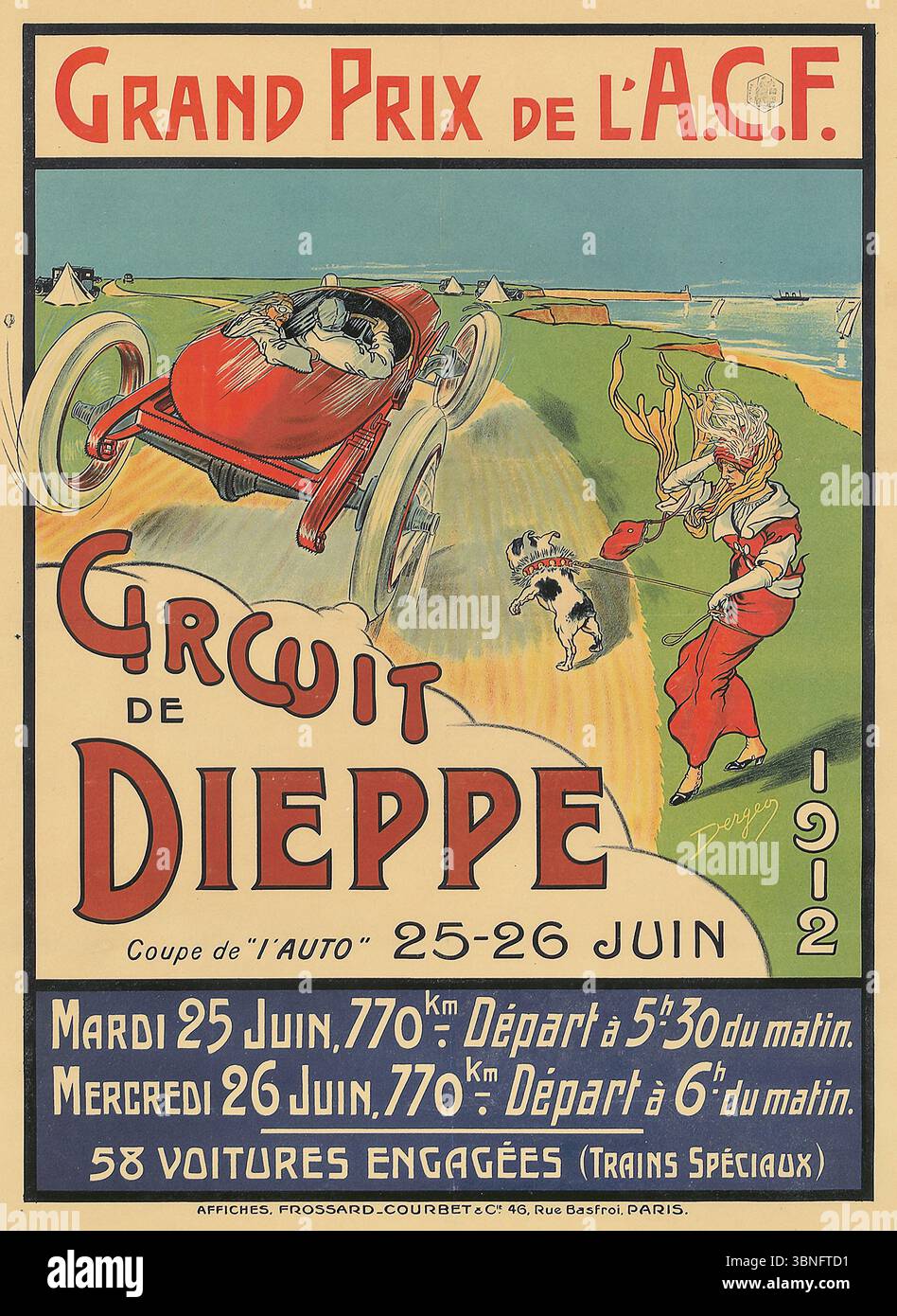 Oldtimer-Racing-Poster: Der Grand Prix de l'ACF, Circuit de Dieppe, 1912 Stockfoto