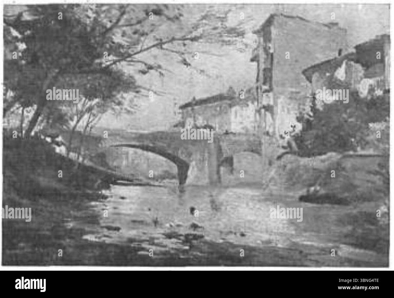 Lo pont nou a Camprodon - Josep Maria Marquès. Stockfoto