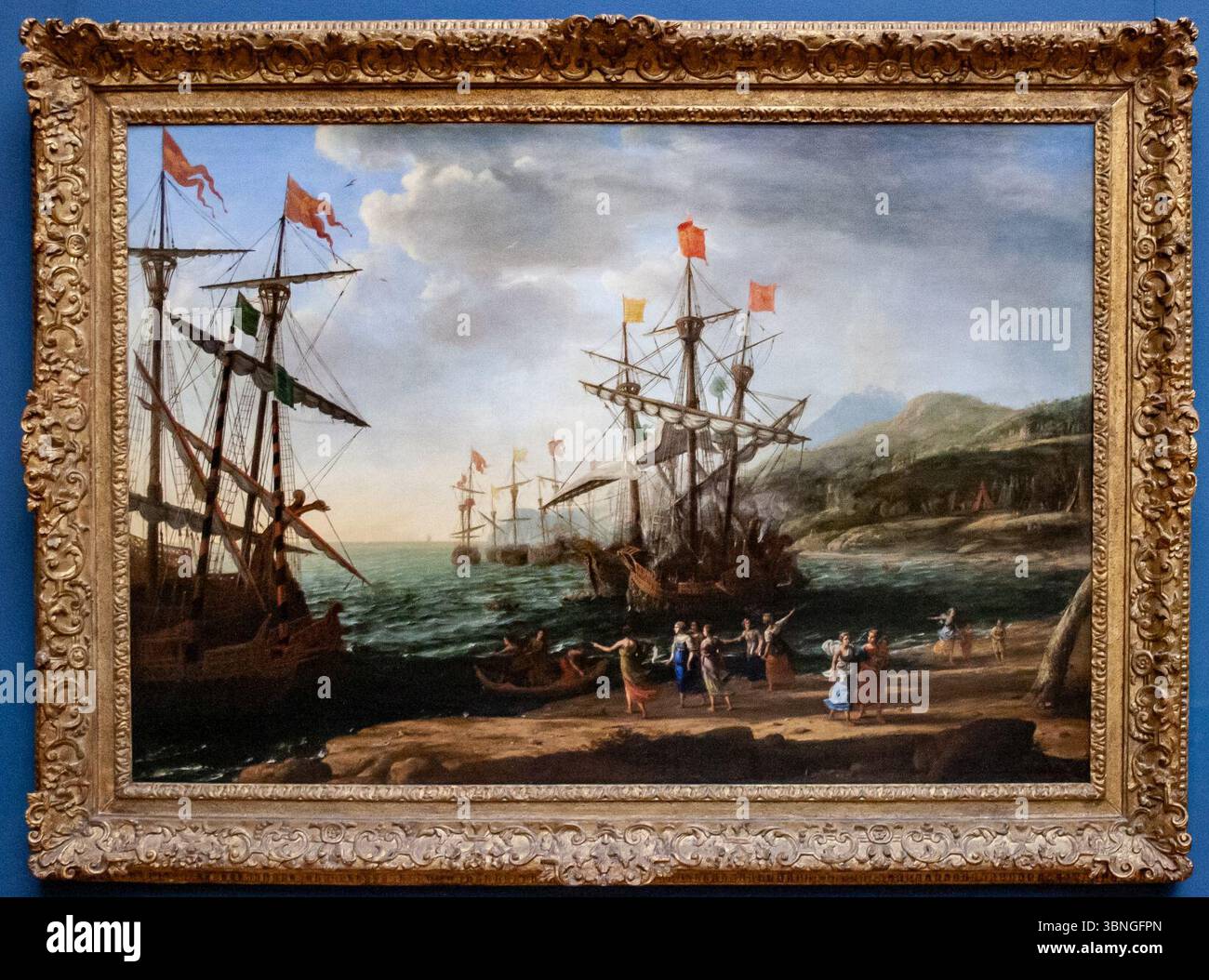 Lorrain - die Trojanischen Frauen, die ihre Flotte in Brand setzen - mit Rahmen. Stockfoto