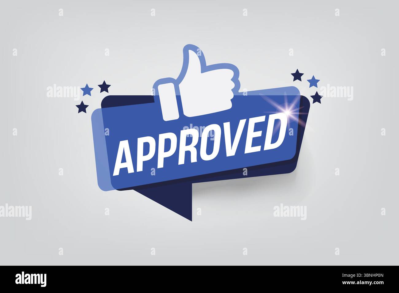 „Genehmigtes Abzeichen mit Daumen hoch und Sternen zur Bestätigung“ Stock Vektor
