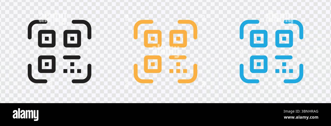 „QR-Code-Symbole – Schwarz, Gelb und Blau für digitales Scannen“ Stock Vektor