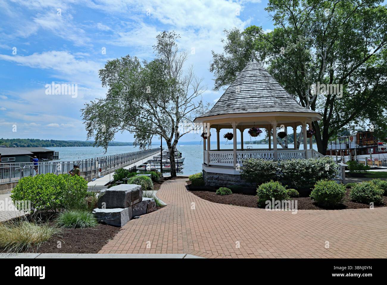 Skaneatles Lake, einer der Finger Lakes im Bundesstaat New York, Wasserpark im Skaneatles Village Stockfoto
