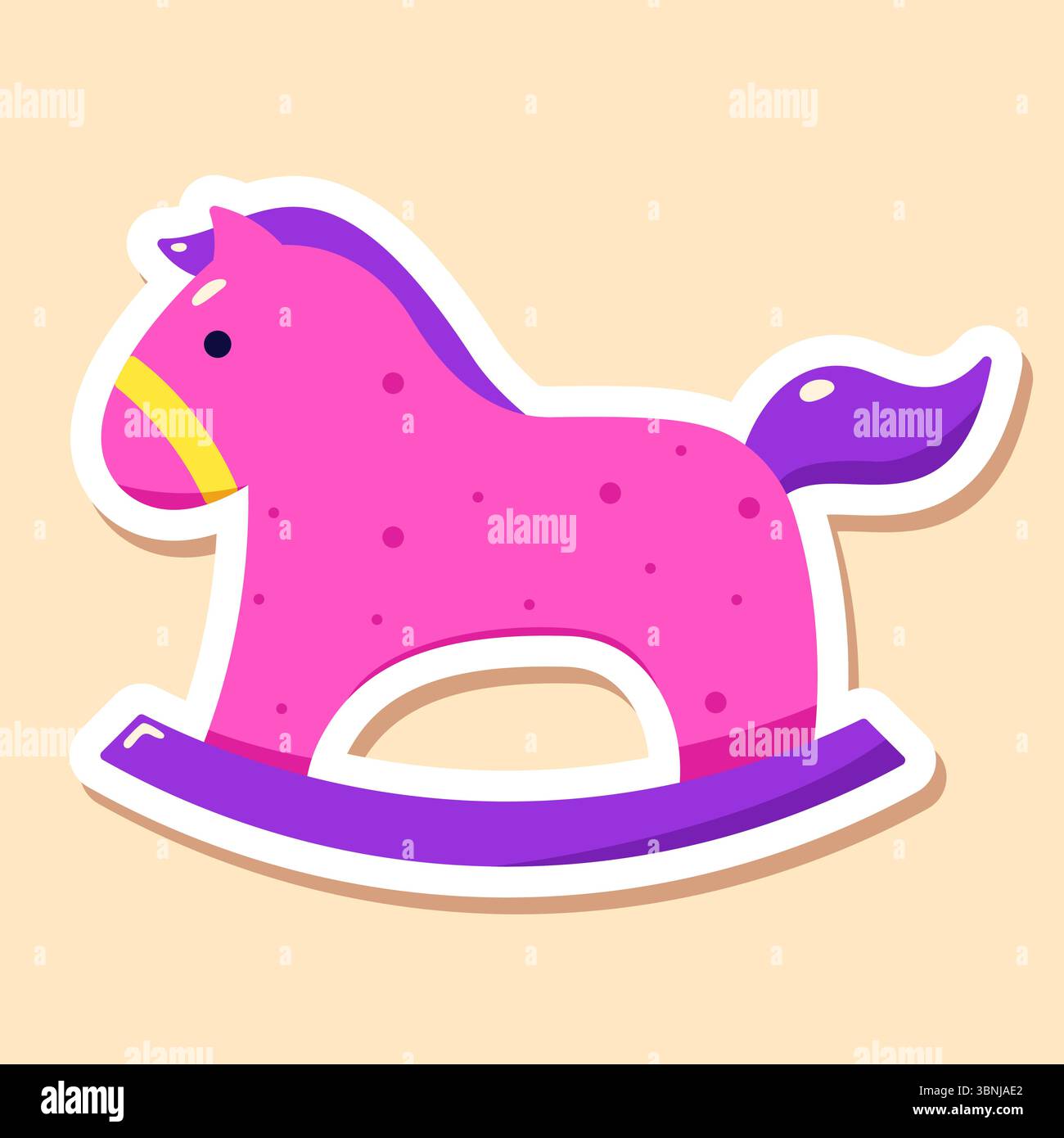 Kawaii buntes Spielzeug schaukelndes Pferd. Aufkleber für Kinder in leuchtenden Neonfarben. Stock Vektor