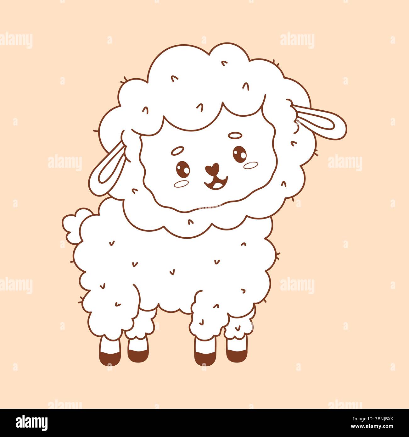 Entdecke den Zeichentrickfilm niedliches Schaf Niedliches Bauerntier. Lustige Kawaii-Figur. Linienzeichnung, Malbuch. Vektorabbildung. Kinderkollektion Stock Vektor