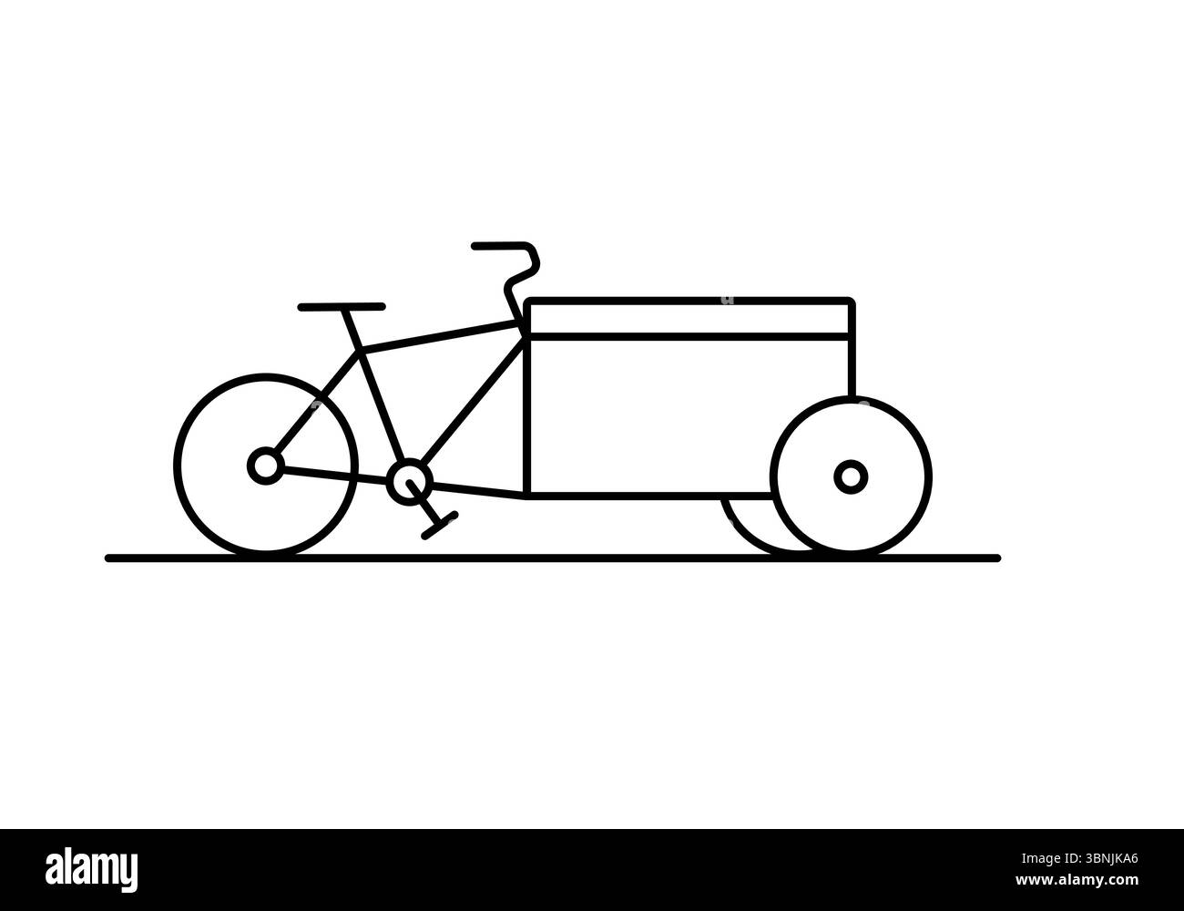 Box-Bike elektrisch mit vorderem Kofferraum für Übergabevermessung. Lineare Fahrradzeichnung, bearbeitbarer Hub Stock Vektor