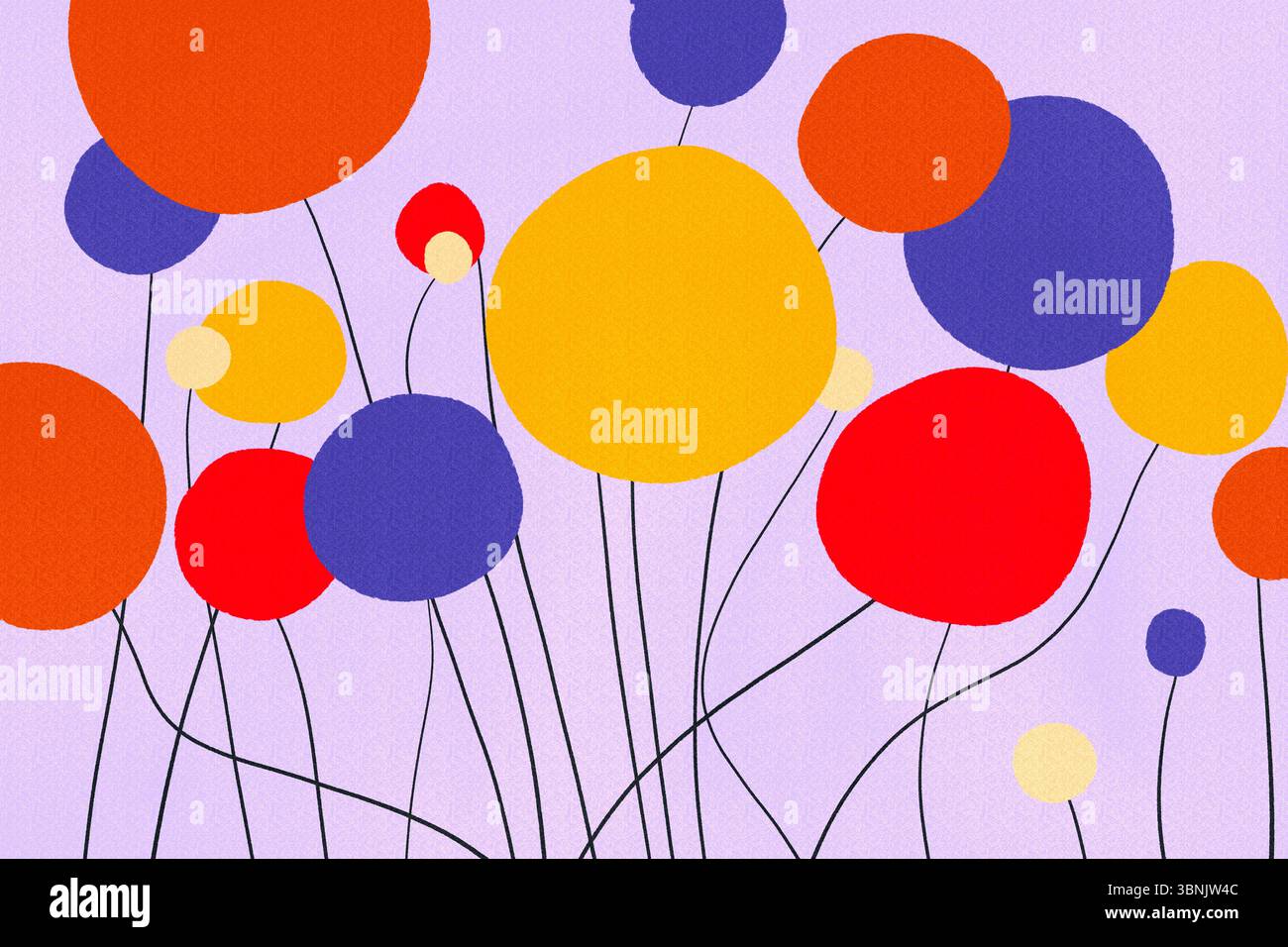 Eine farbenfrohe abstrakte Darstellung, die vibrierende kreisförmige Ballonformen miteinander verbindet, die emotionale Landschaften, Meditation, inneres Wachstum und Heilung symbolisieren Stockfoto