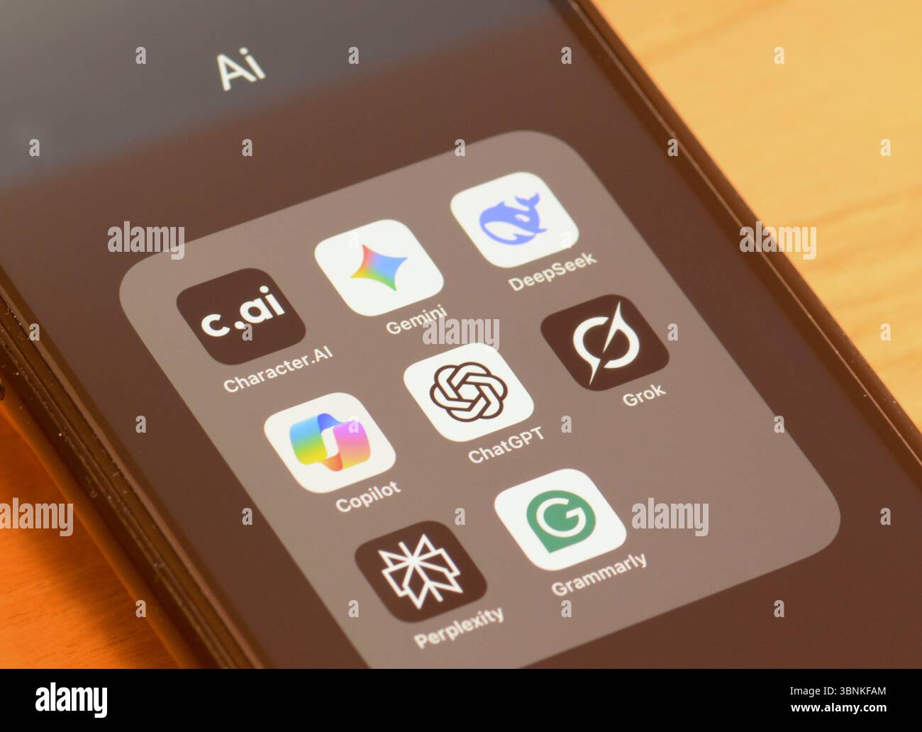 KI- oder künstliche Intelligenz-Apps auf einem Smartphone-Bildschirm Stockfoto